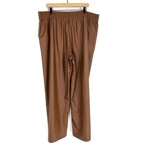 Offline Aerie Pants Size XXL Brown Real Luxe Faux Leather Wide Leg Pull On - Picture 5 of 10